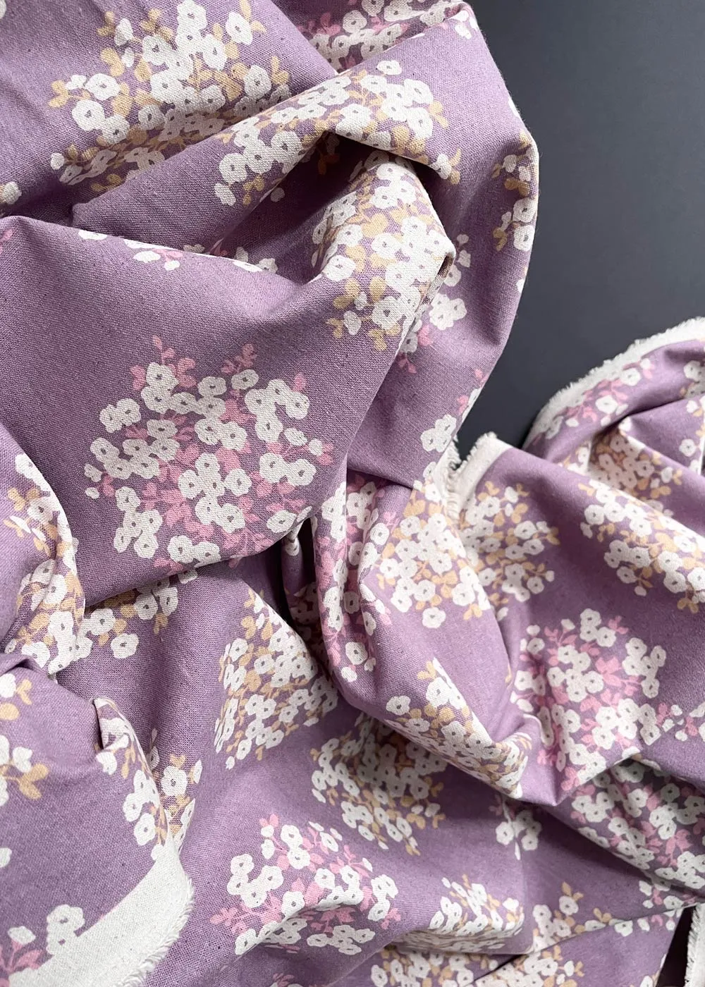 Floral Burst, Mauve.  Linen Cotton Canvas