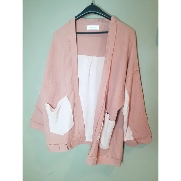 Flowy mauve gauze open front color contrast oversized kimono cardigan