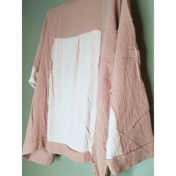 Flowy mauve gauze open front color contrast oversized kimono cardigan
