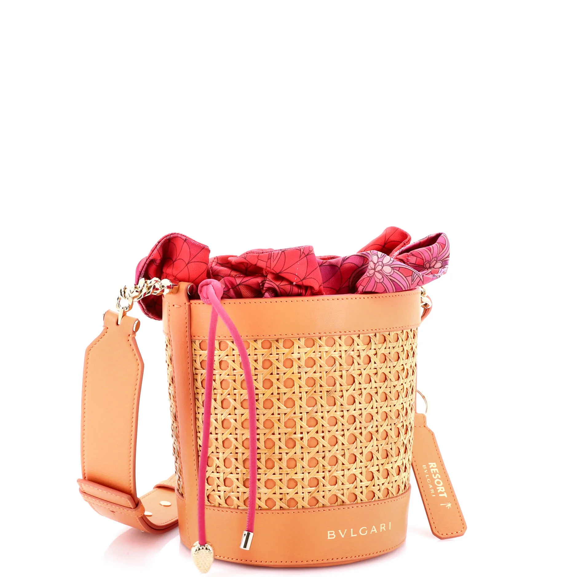 Forever Convertible Bucket Bag Raffia with Silk and Leather Medium