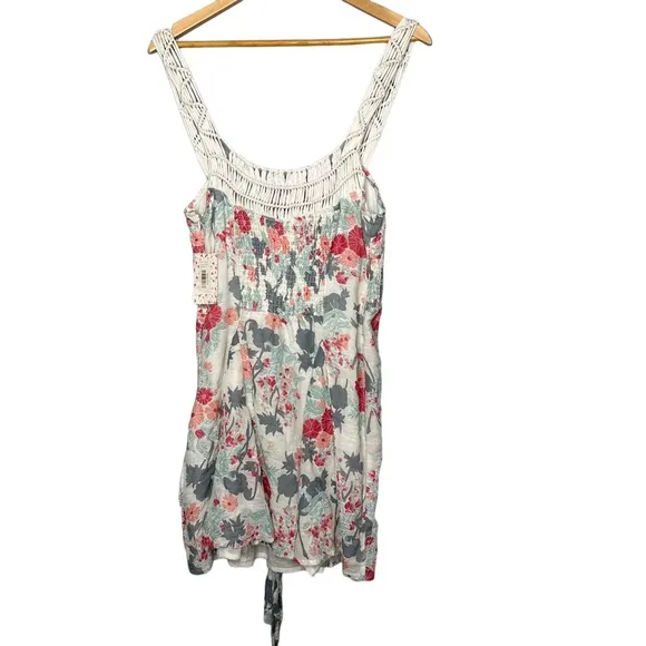 Free people Linen Floral Crocheted Tie Waist Dress NEW