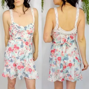 Free people Linen Floral Crocheted Tie Waist Dress NEW
