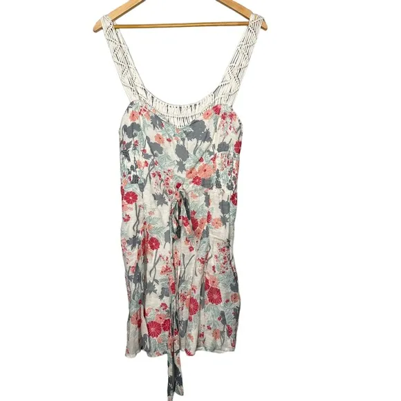 Free people Linen Floral Crocheted Tie Waist Dress NEW