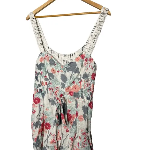 Free people Linen Floral Crocheted Tie Waist Dress NEW