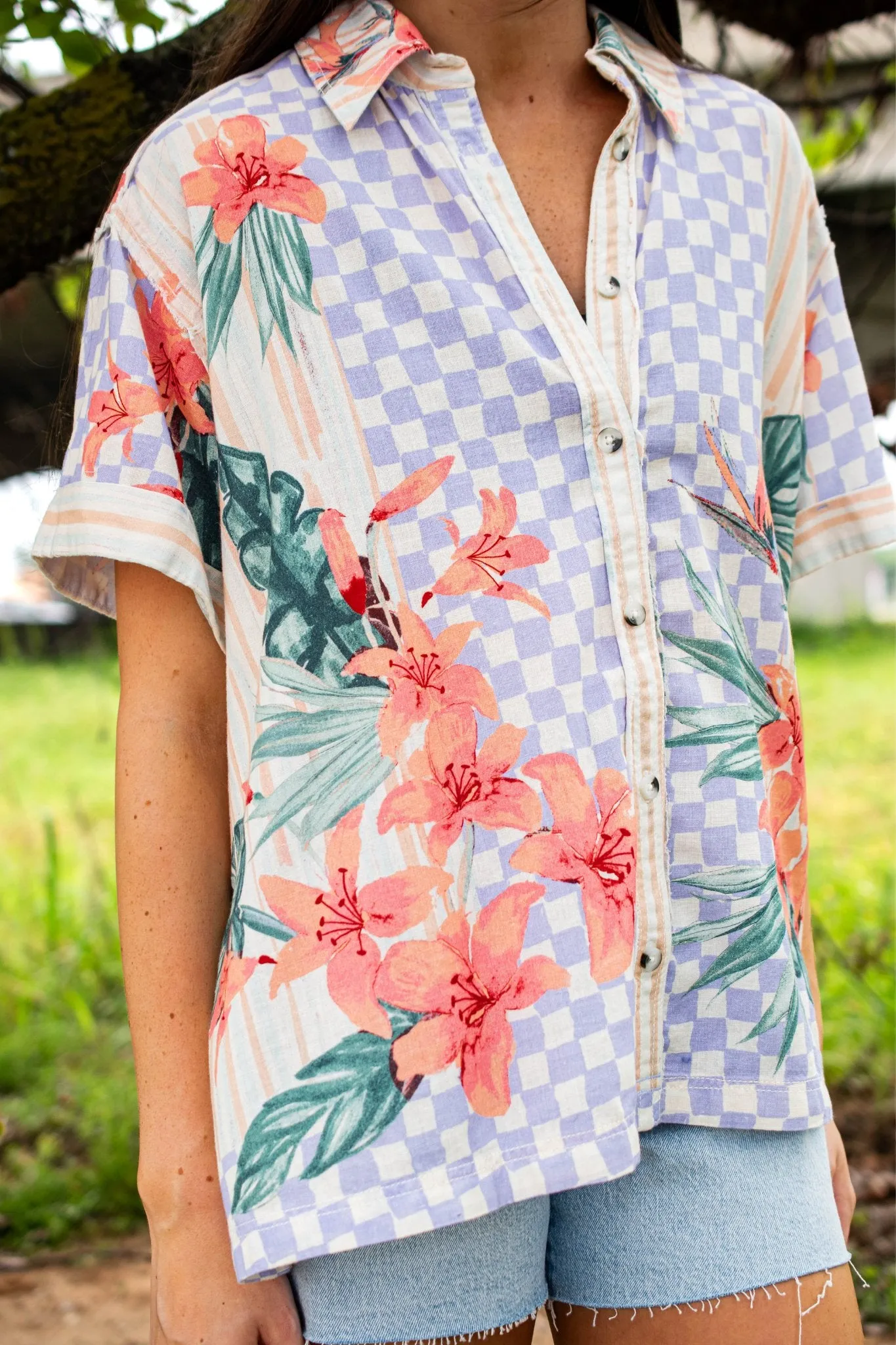 Free People: Retro Tropics Shirt in Sunset Combo