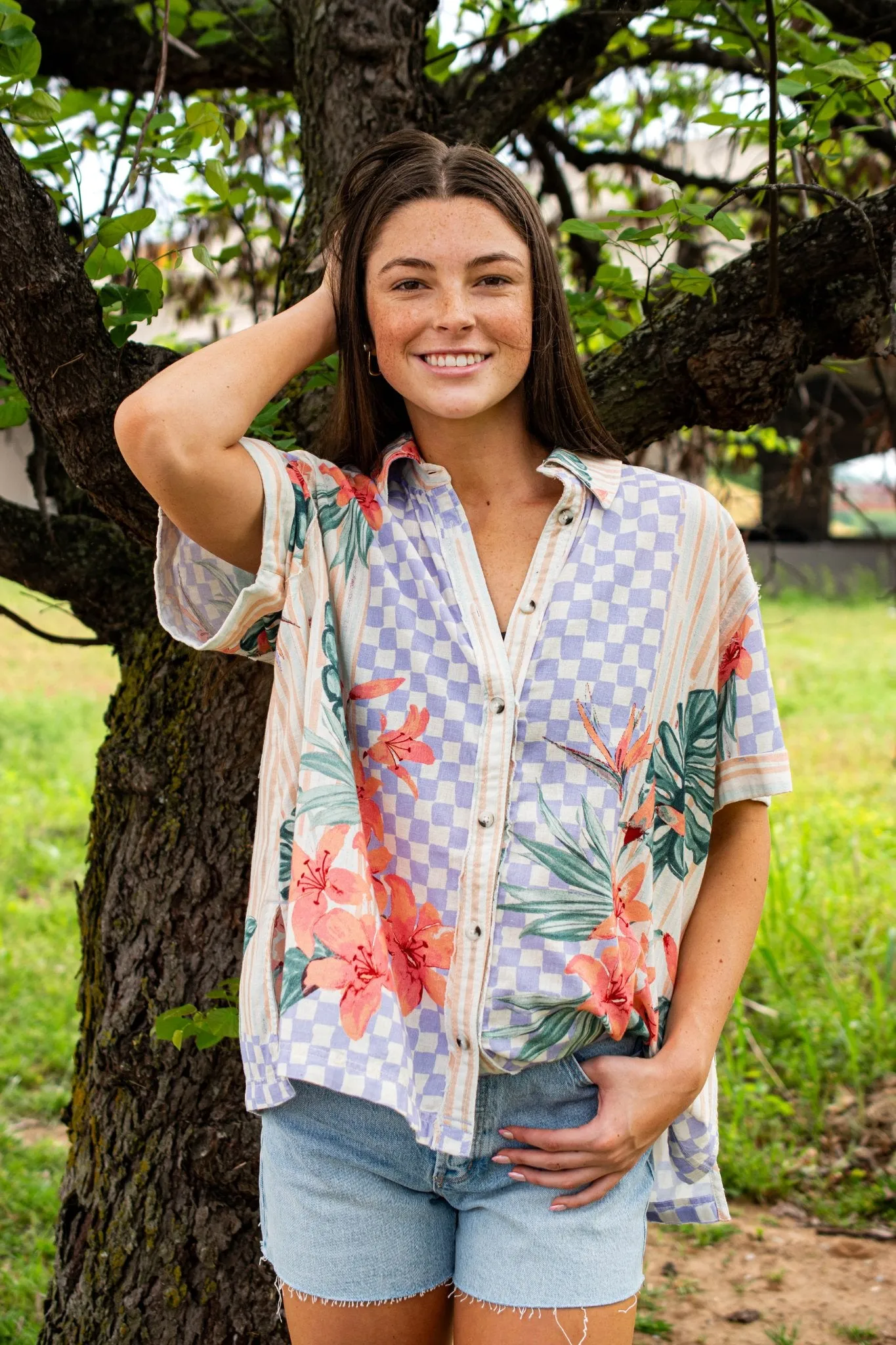 Free People: Retro Tropics Shirt in Sunset Combo