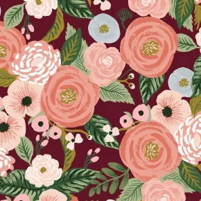 Garden Party - Juliet Rose - Burgundy Canvas Fabric -- Rifle Paper Co. for Cotton   Steel Fabrics