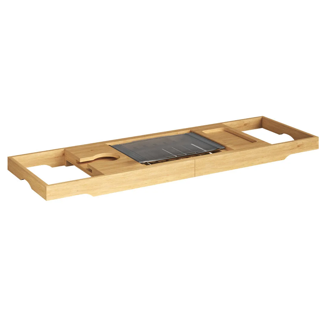 Gardner Bamboo Bathtub Tray - Wood Bath Caddy with Book, Phone, or Tablet Rest, Cup Holder, and Extended Sides for Bath Accessories by Home-Complete Rebrilliant