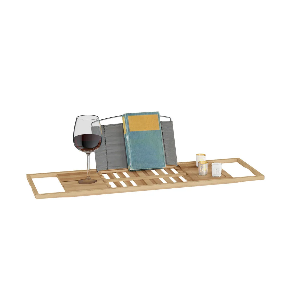 Gardner Bamboo Bathtub Tray - Wood Bath Caddy with Book, Phone, or Tablet Rest, Cup Holder, and Extended Sides for Bath Accessories by Home-Complete Rebrilliant
