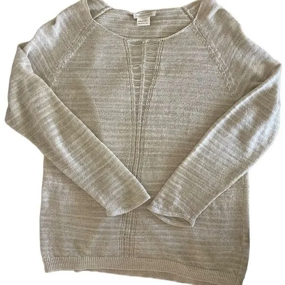 GERARD DAREL PARIS Champagne Gold Metallic Stripe Linen Blend Sweater Sz4