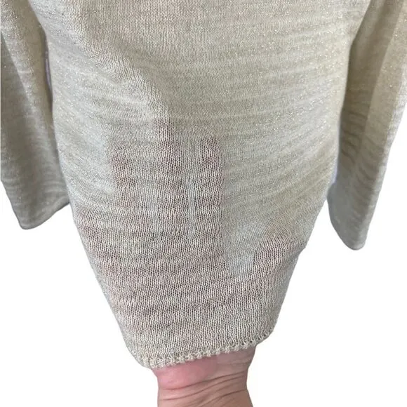 GERARD DAREL PARIS Champagne Gold Metallic Stripe Linen Blend Sweater Sz4