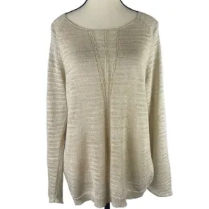 GERARD DAREL PARIS Champagne Gold Metallic Stripe Linen Blend Sweater Sz4