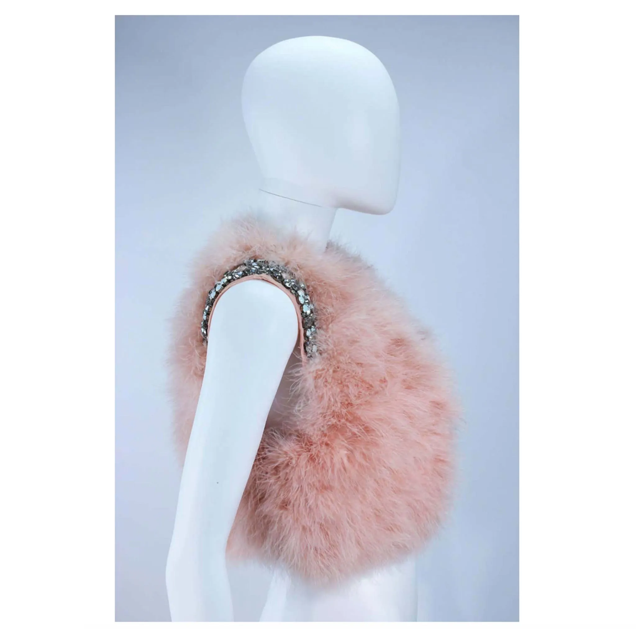 GIVENCHY Pink Marabou Bolero Jacket w/ Rhinestone Size 38