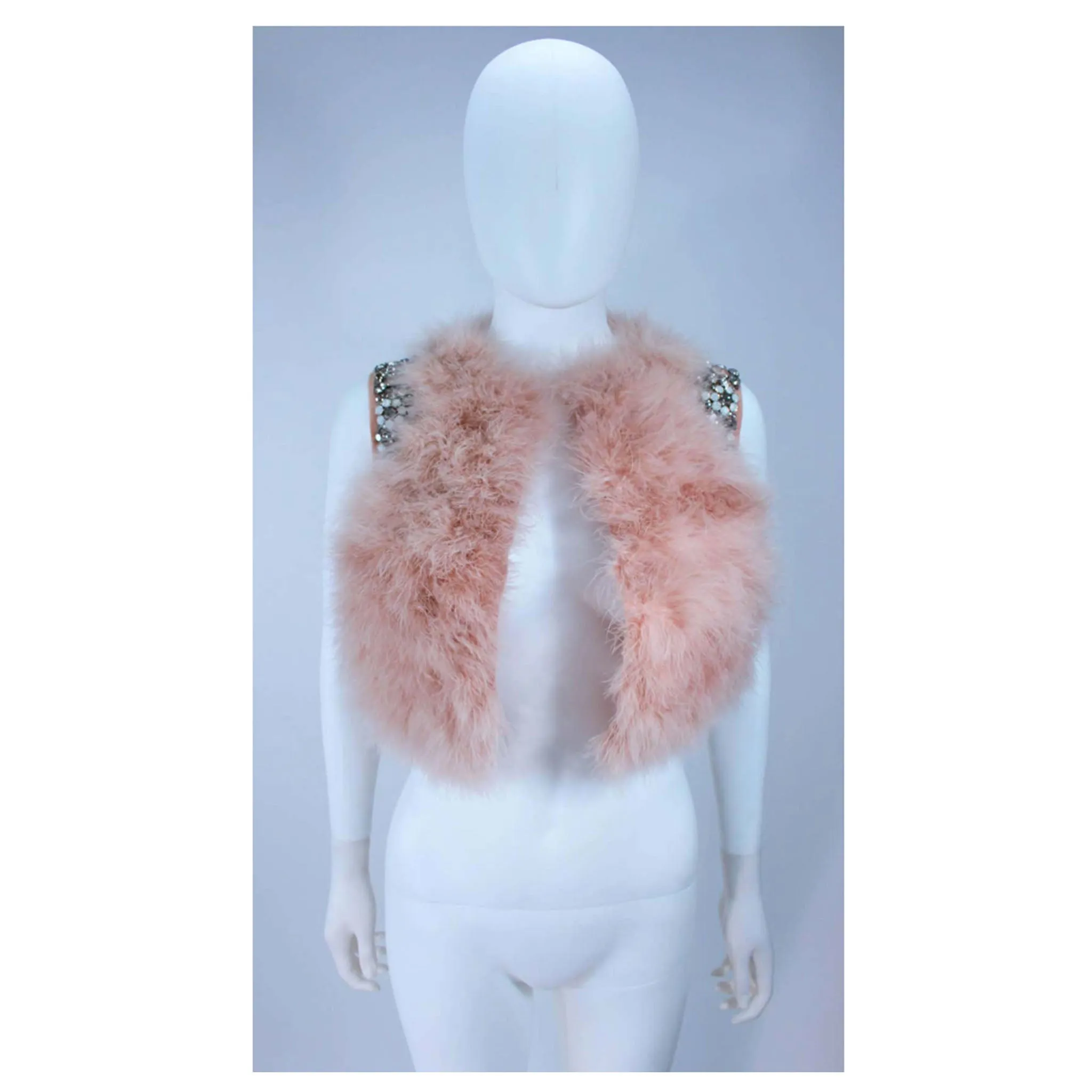 GIVENCHY Pink Marabou Bolero Jacket w/ Rhinestone Size 38