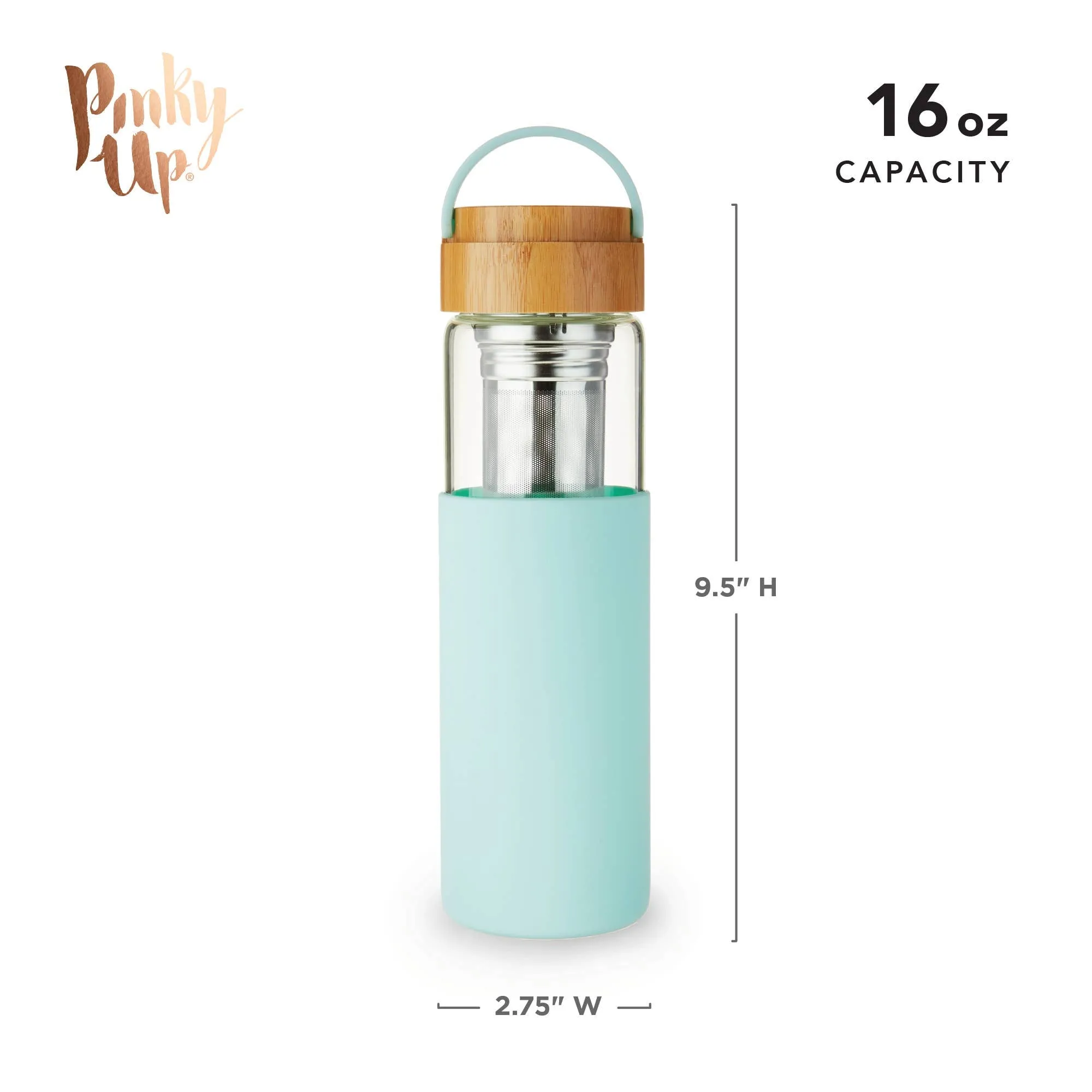 Glass Travel Mug w/Infuser & Silicone Sleeve-Turquoise