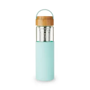 Glass Travel Mug w/Infuser & Silicone Sleeve-Turquoise