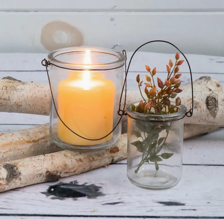 GLASS VASES WITH METAL HANDLE