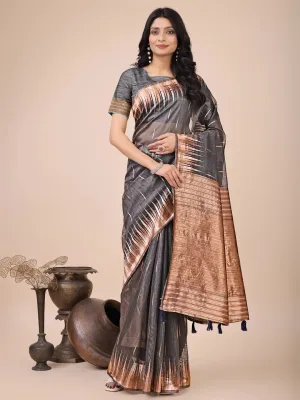 Gray Linen Cotton Saree