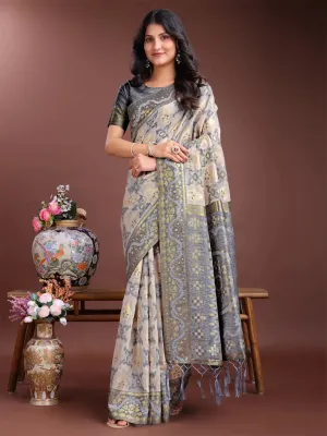 Gray Linen Cotton Saree