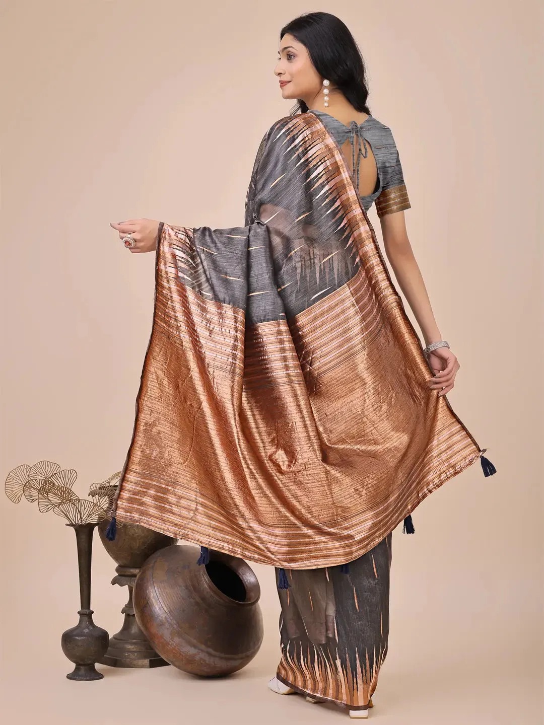 Gray Linen Cotton Saree