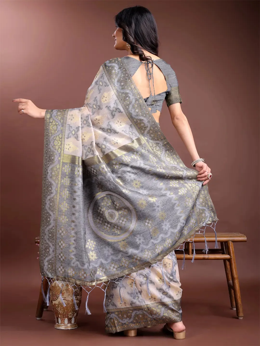 Gray Linen Cotton Saree