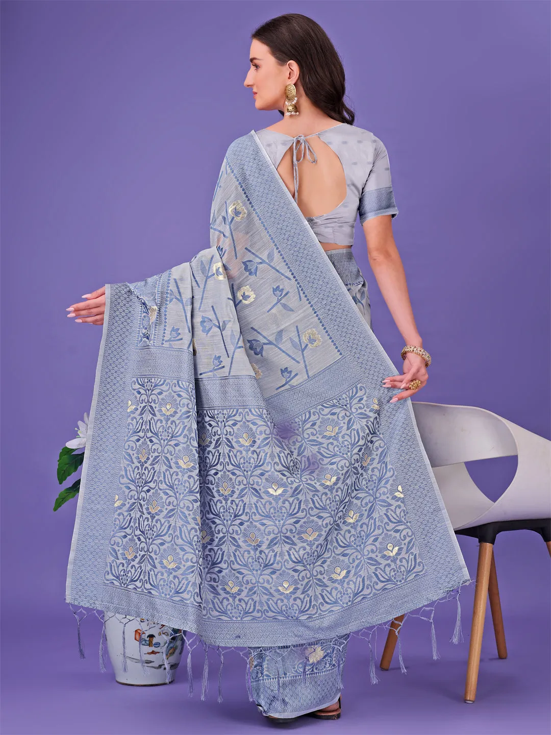 Gray Linen Cotton Saree