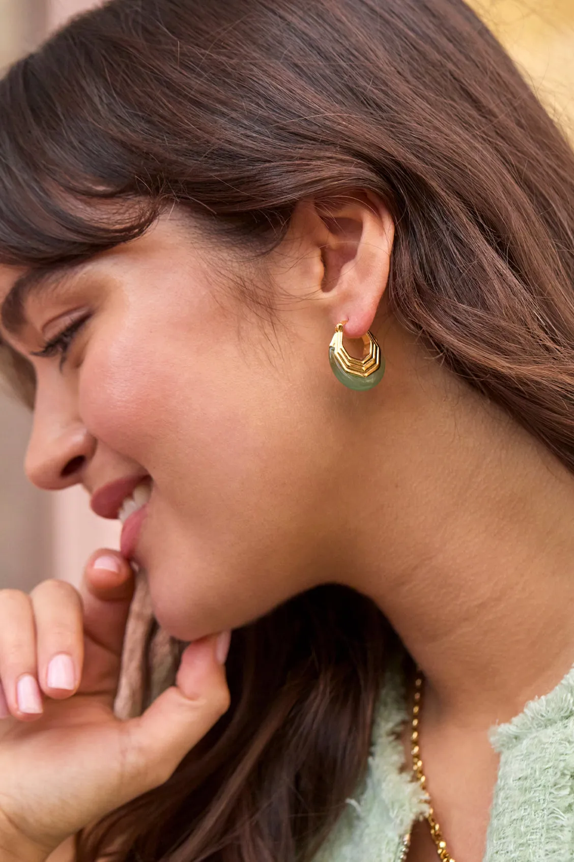 Green Half Moon Hinge Hoops