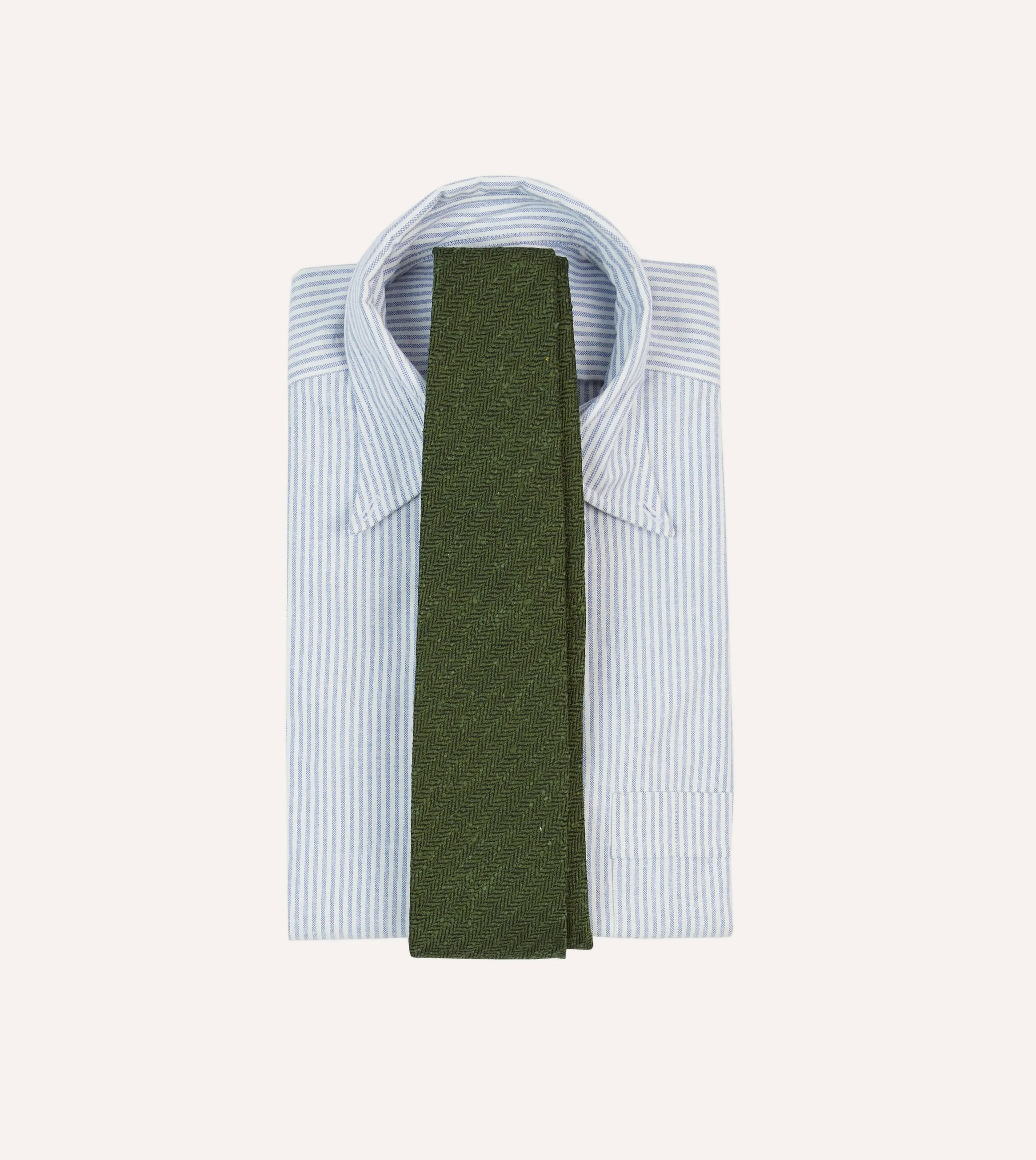 Green Herringbone Shantung Silk Tipped Tie