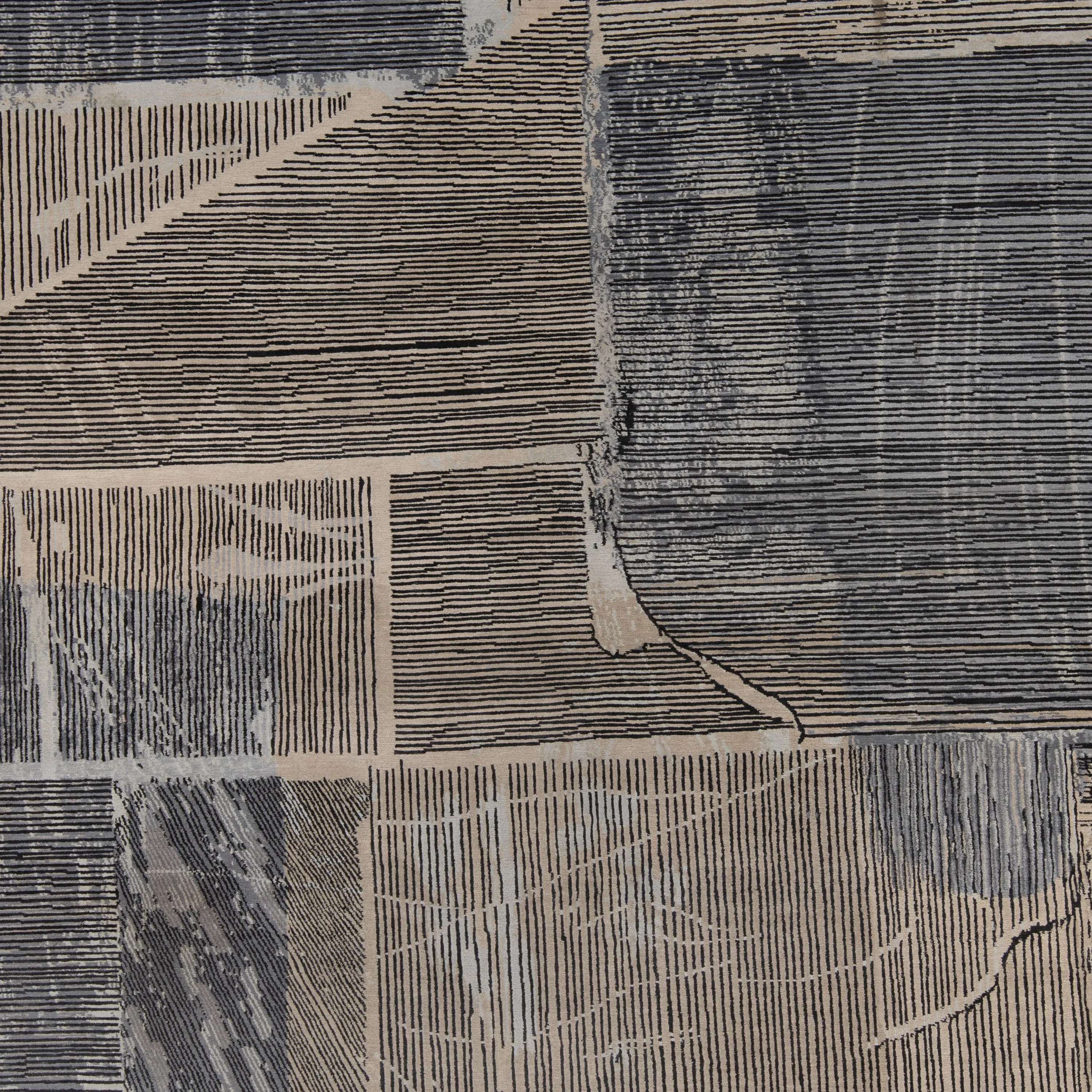 Grey Aurora Contemporary Tibetan Wool Silk Blend Rug - 8' x 10'