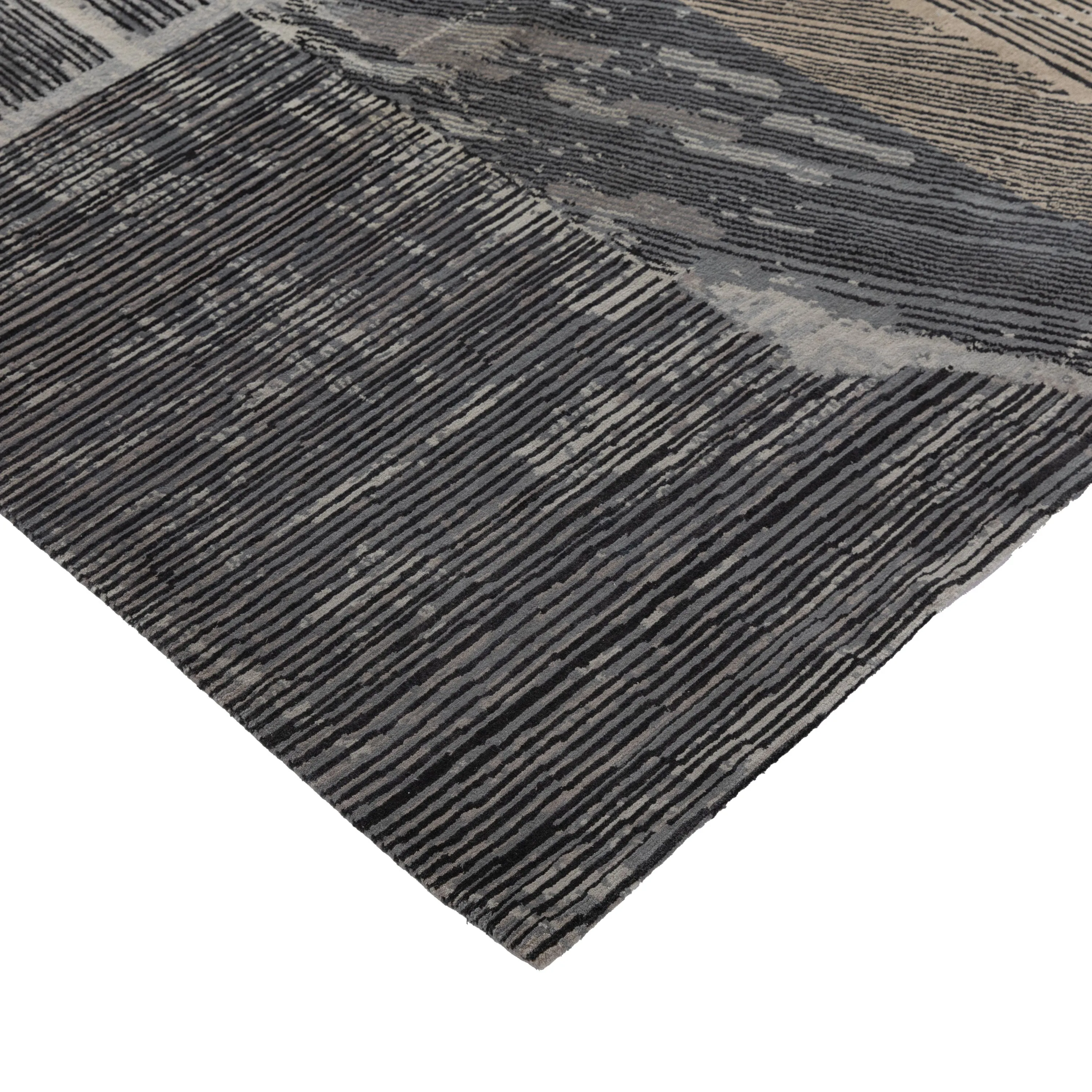 Grey Aurora Contemporary Tibetan Wool Silk Blend Rug - 8' x 10'