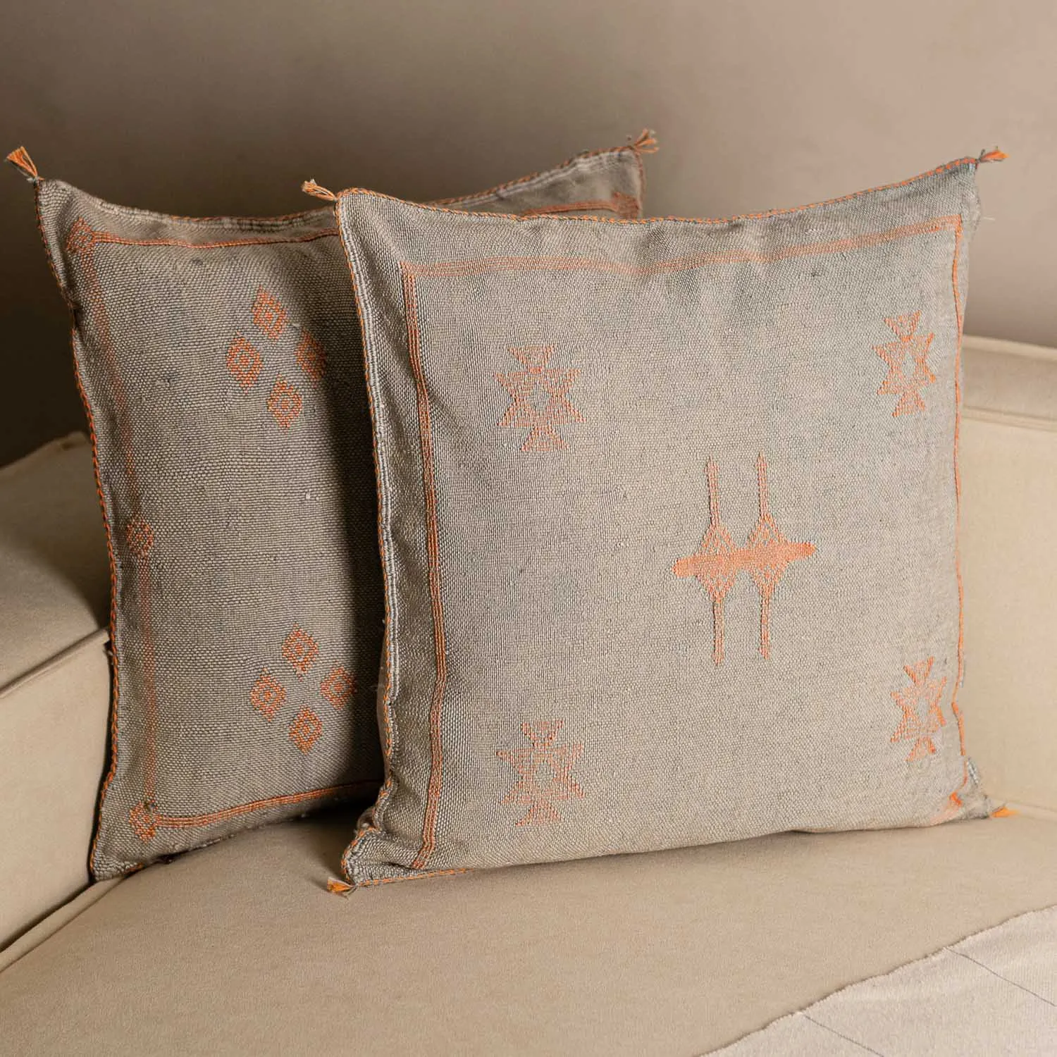 Grey Cactus silk pillow cover
