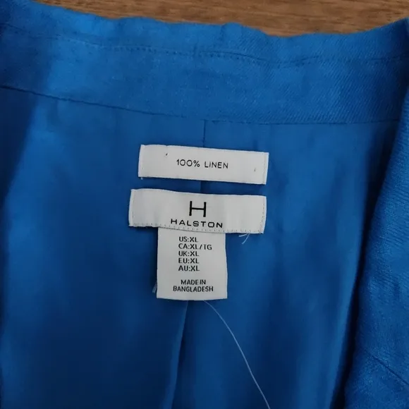 H HALSTON 100% LINEN One Button Blue Blazer Jacket