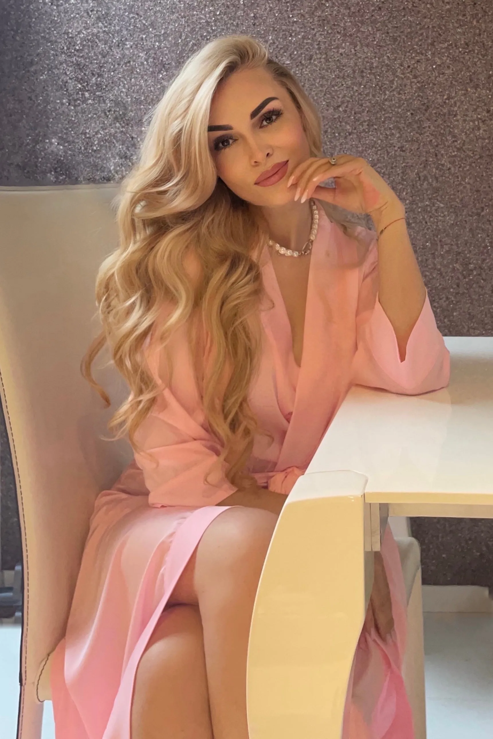 Halat satin Wave lung Baby Pink