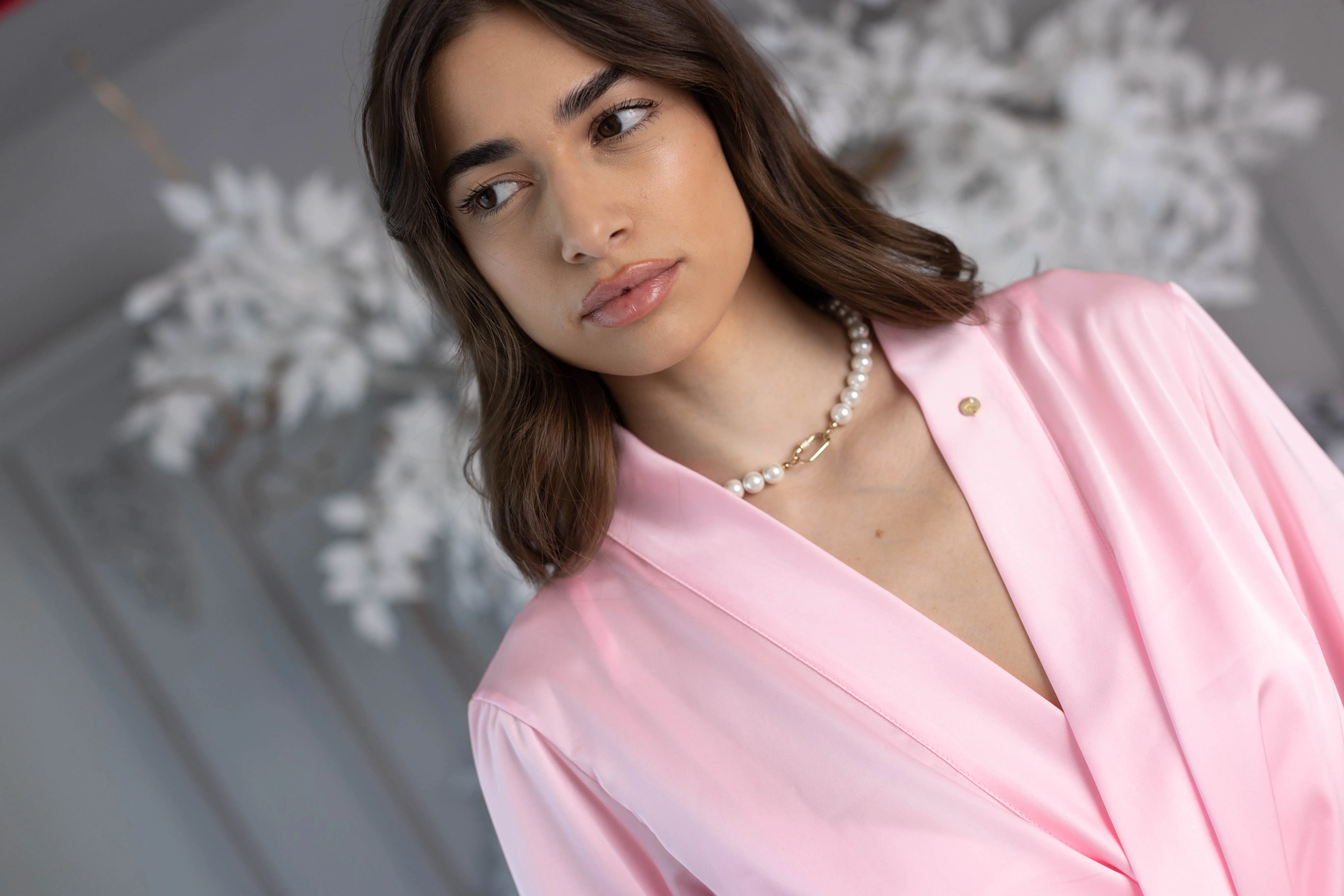 Halat satin Wave lung Baby Pink