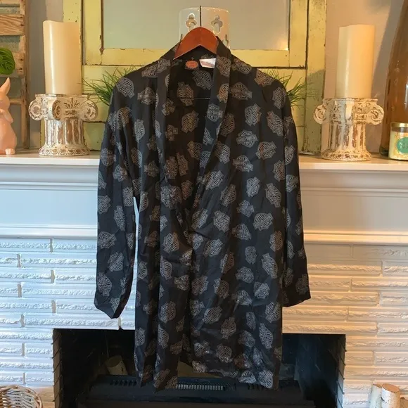 Harley Davidson 100% Silk UNISEX Black Wrap Style Lounge Robe One Size