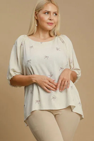 Hazel Blues® | Umgee Linen Blend Ribbon Embroidered Top