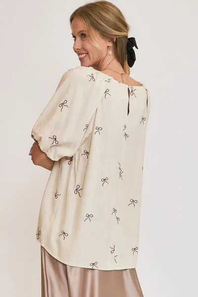 Hazel Blues® | Umgee Linen Blend Ribbon Embroidered Top
