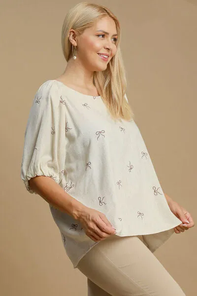 Hazel Blues® | Umgee Linen Blend Ribbon Embroidered Top