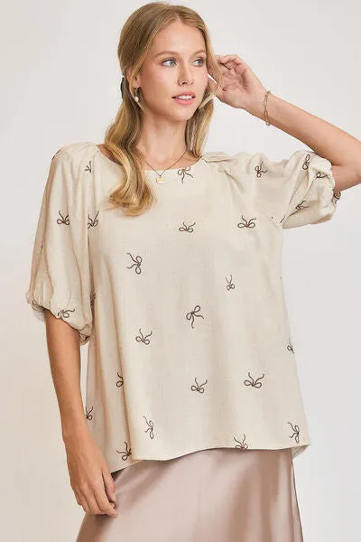 Hazel Blues® | Umgee Linen Blend Ribbon Embroidered Top