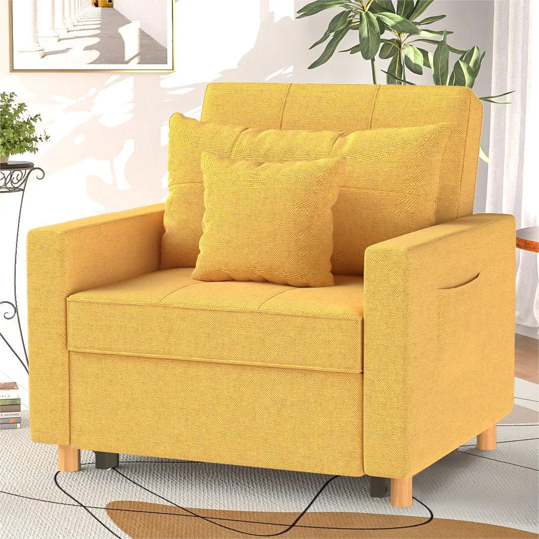 Heckman 40" Sleeper Chair,  3-in-1 Convertible Chair Bed Mercury Row® Fabric OR Leather Type: Yellow 100% Linen