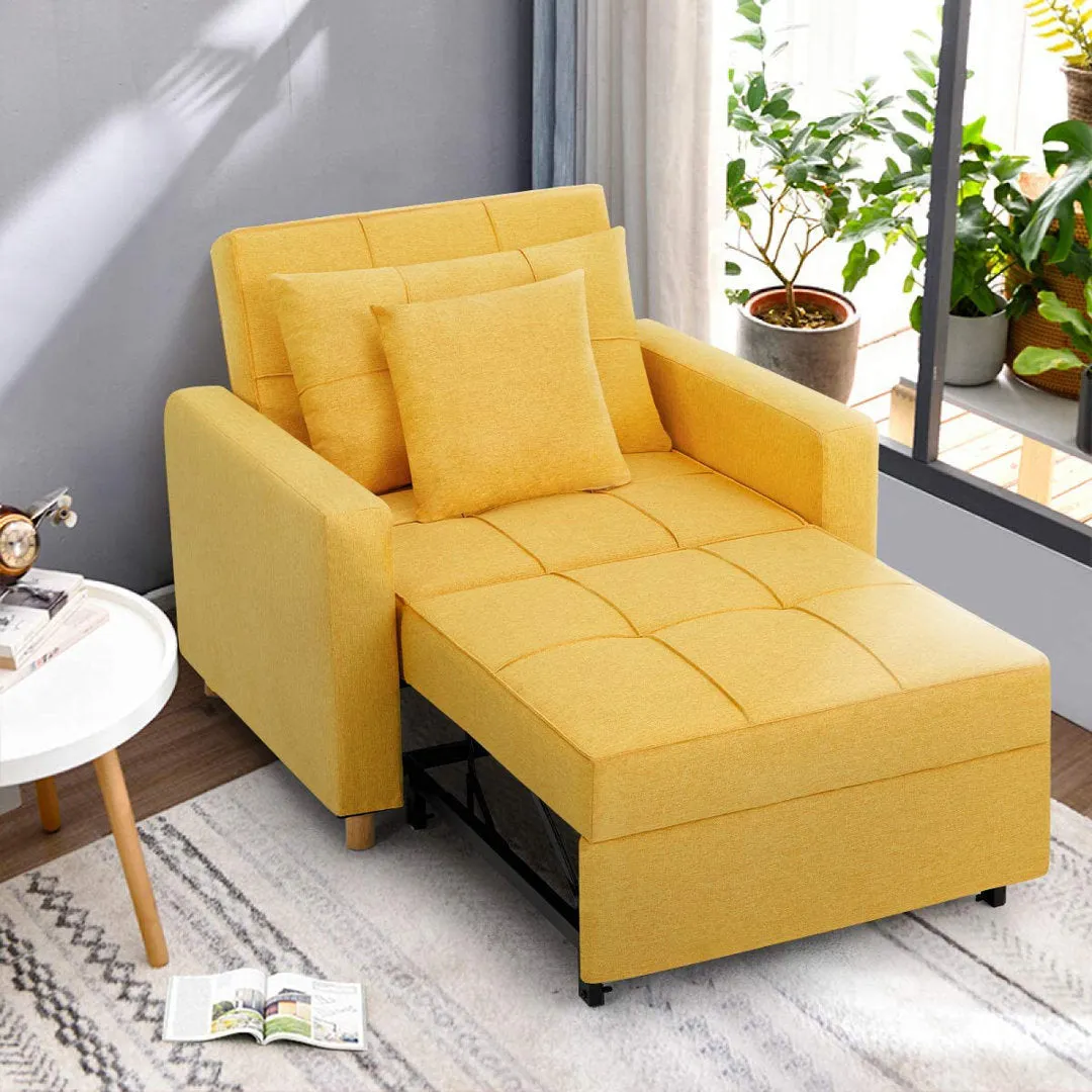 Heckman 40" Sleeper Chair,  3-in-1 Convertible Chair Bed Mercury Row® Fabric OR Leather Type: Yellow 100% Linen