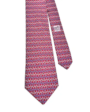 Hermes Silk Tie - Red with Blue Pattern
