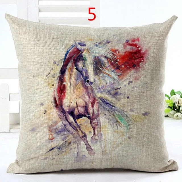 High Quality Horse Home living Cotton linen Decorative Pillow Throw Pillow Square