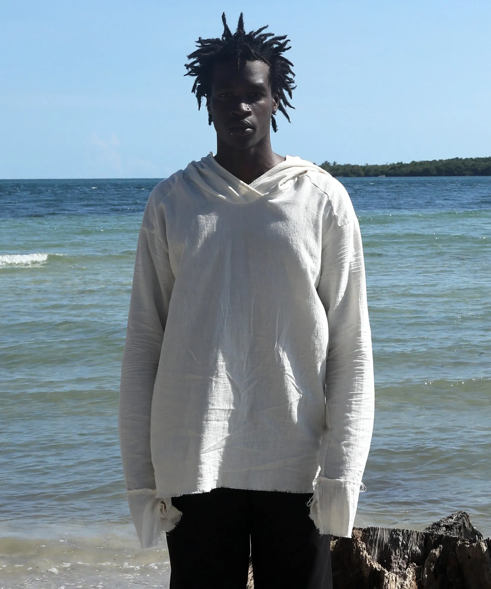 HOODED LONG SLEEVE, NATURAL GAUZE