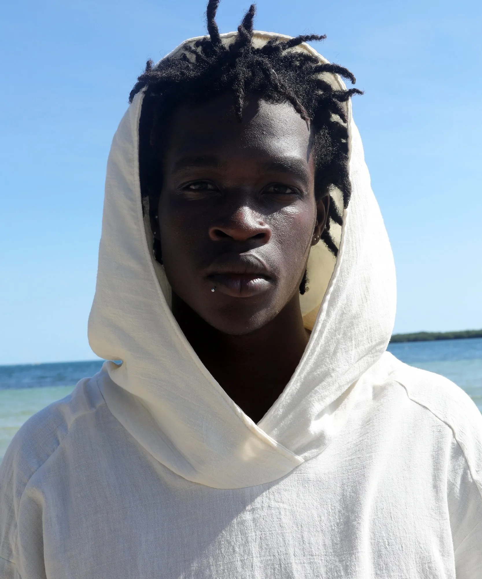 HOODED LONG SLEEVE, NATURAL GAUZE