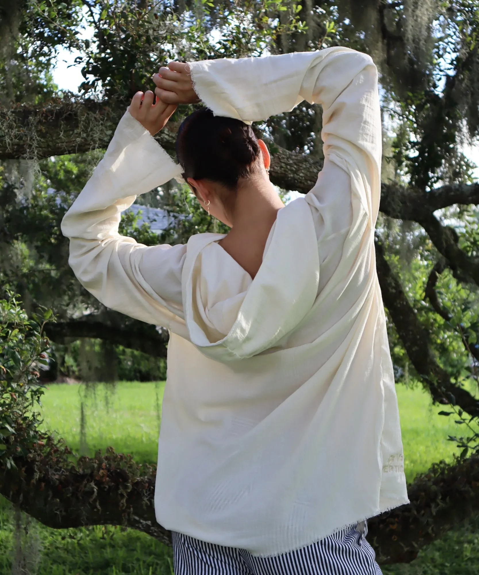 HOODED LONG SLEEVE, NATURAL GAUZE
