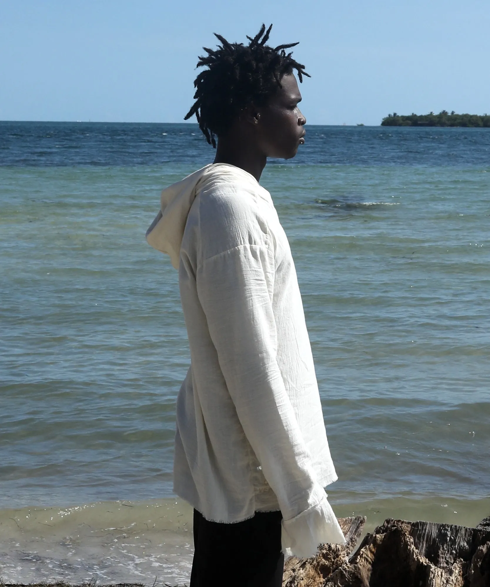 HOODED LONG SLEEVE, NATURAL GAUZE