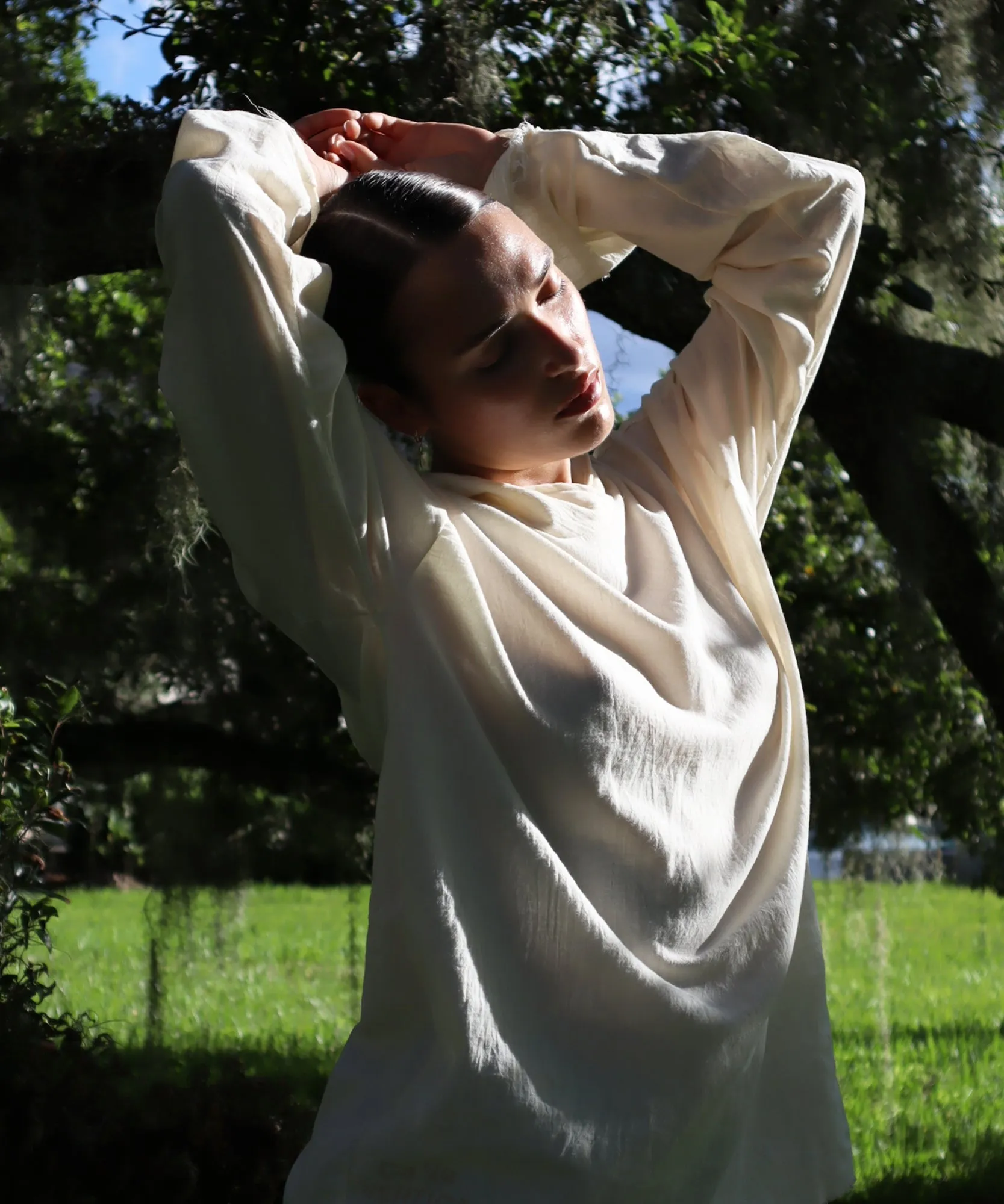 HOODED LONG SLEEVE, NATURAL GAUZE