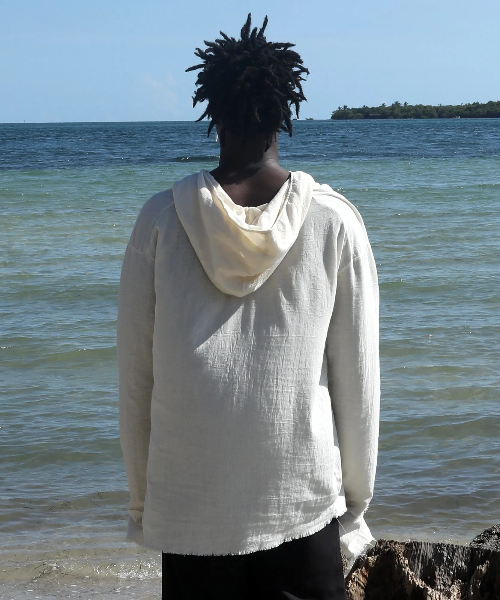 HOODED LONG SLEEVE, NATURAL GAUZE