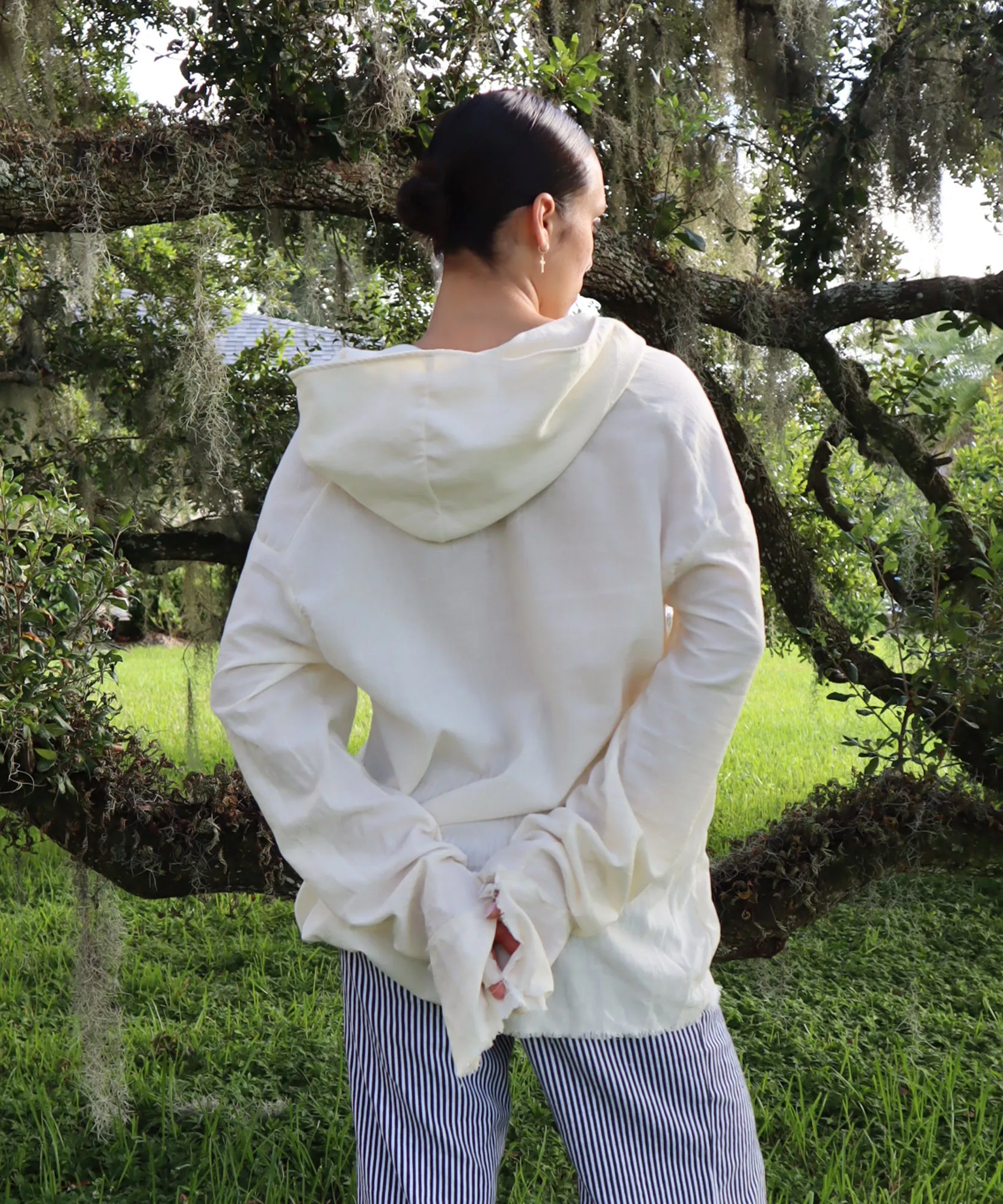 HOODED LONG SLEEVE, NATURAL GAUZE
